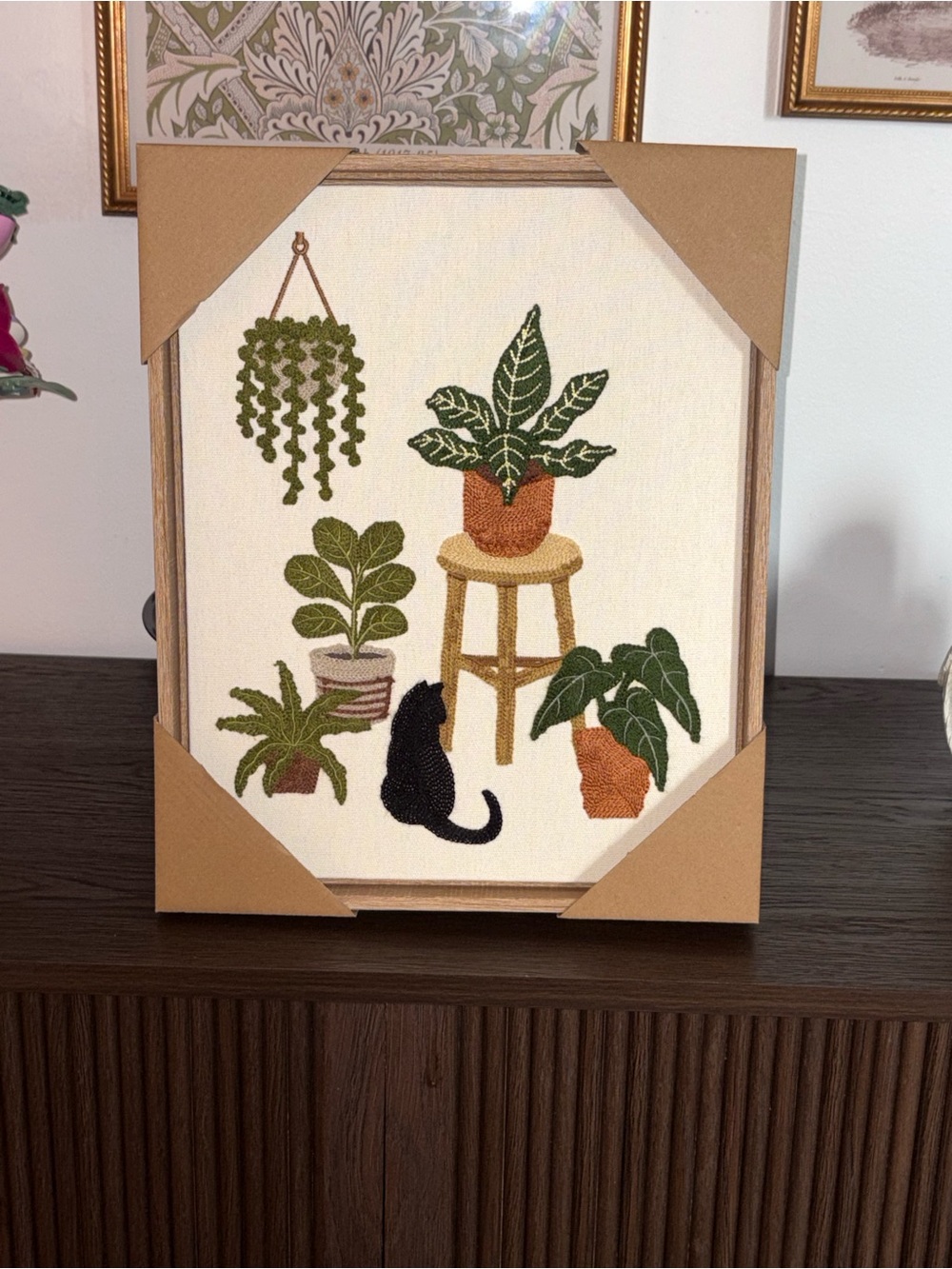 BP Home Woven Textile Embroidered Fiber Wall Art Decor Black Cat, Plants